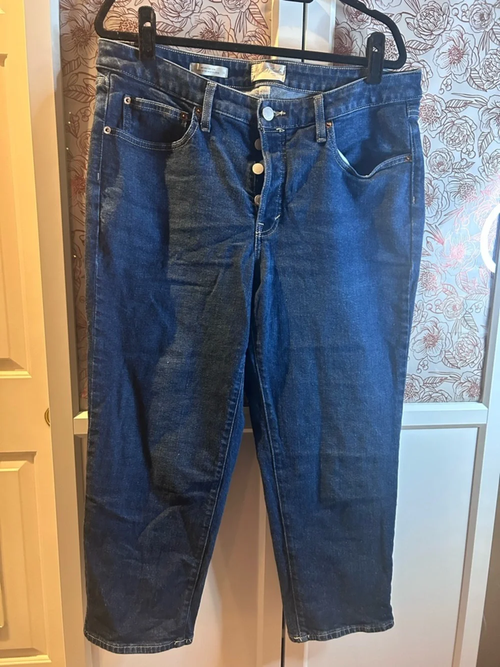 Universal Thread Mid Rise Slim Dark Blue Button-Fly Jeans- Short - Picture 1 of 4